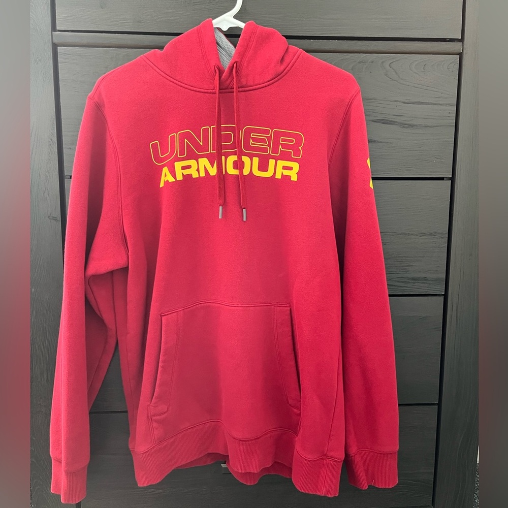 Under Armour Loose Fit Logo Hoodie Sweatshirt Men's small Red/Yellow